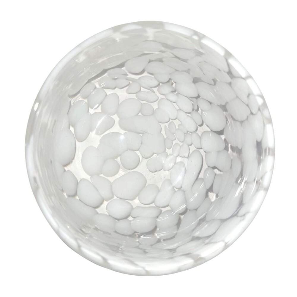 Hand Blown Clear and White Confetti Glass Votive/Tealight Candle Holder 2.75" - Picture 5 of 10